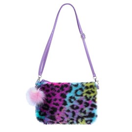 Women Girls Kids Fluffy Fuzzy Bag Plush Tie Dye Rainbow Crossbody Purse Wallet