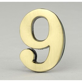 Address Number 9-2 Inch Solid Adhesive Brass Numbers for House, Door, Address Plaque, Mailbox | Satin Metallic Surfaces