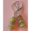 Khaki Cat Eye And Crystal Drop Earring Sp Leverback Handcrafted