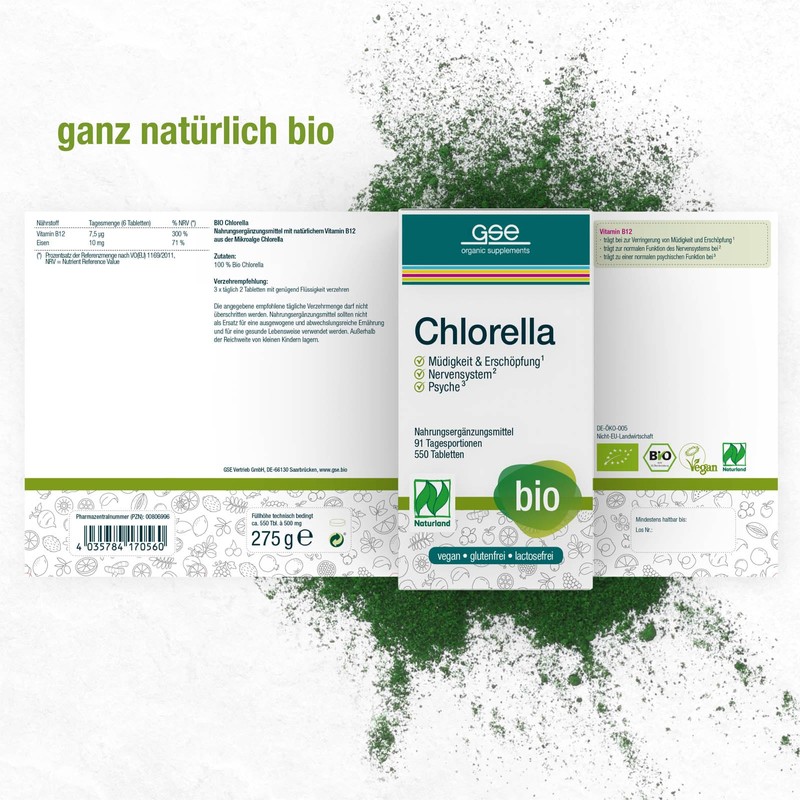 GSE Chlorella Pellets, 550 Tablets, Nutrient-Rich Micro Algae, Rich in
