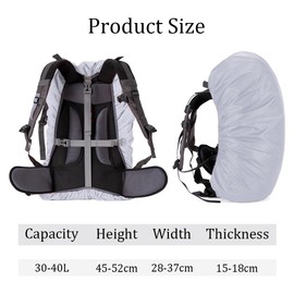 TRKETK 2 Pcs Waterproof Rain Cover for Backpack, Reflective Backpack Cover with Adjustable Cross Buckle Strap 30L-40L Foldable Dust and Snow Cover for Hiking Camping Touring Outdoor (Black+Grey)
