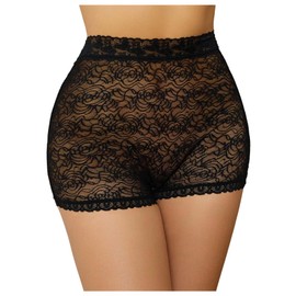 SOLY HUX Boyshort Underwear for Women Lace Sheer Panties High Rise Underwear Solid Black Small