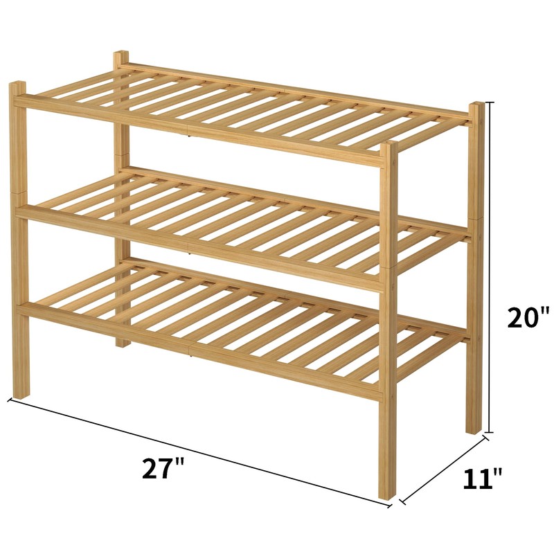 ROMGUAR CRAFT 3 Tier Bamboo Shoe Rack for Closet Free