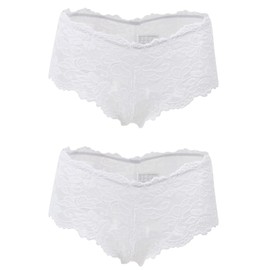 ohyeah Womens White Lace Boyshort Cheeky Panties Plus Size Underwear Briefs Panty Pack of 2 Soft Stretch Hipster 2XL