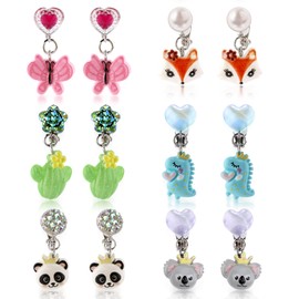 Mikovivi 6 Pairs Colorful Clip on Dangle Earrings Set, Resin No Pierced Design Kids Earrings Cute Butterfly Little Monsters Princess Ear Clips for Party Daily Wearing Princess Jewelry Accessories