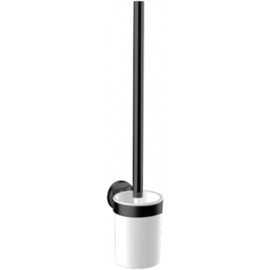 emco Round Toilet Brush Set, Toilet Brush with Holder and Metal Handle, Plastic Container, Toilet Brush for Wall Mounting, Black