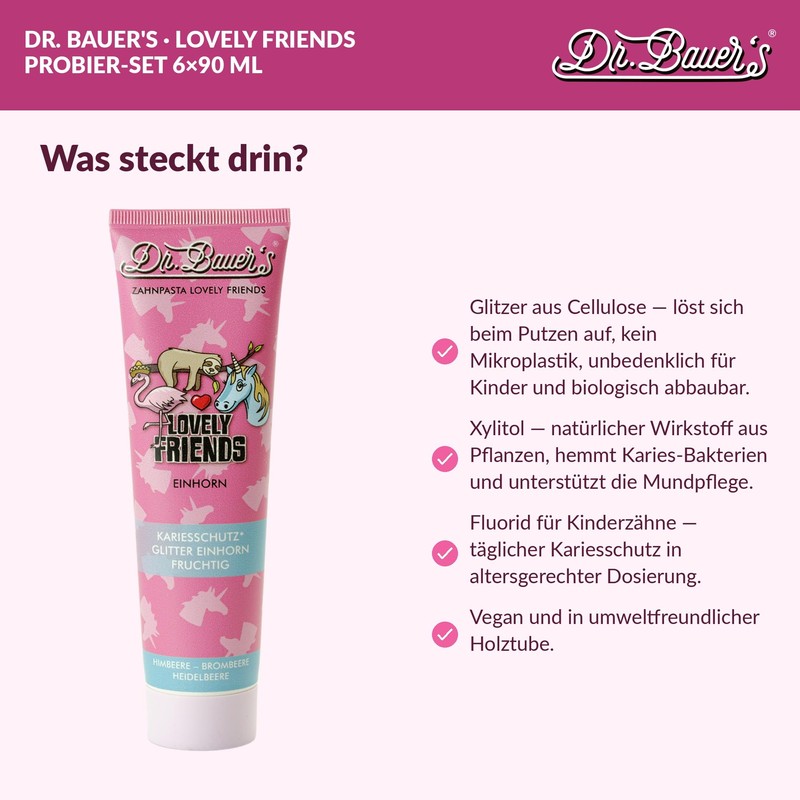 Dr. Bauer's Lovely Friends Toothpaste with Glitter Motifs, Many Great