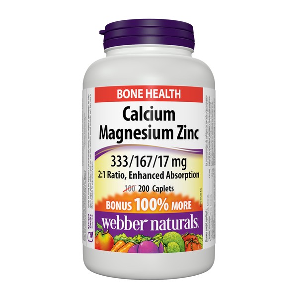 Webber Naturals Calcium Magnesium Zinc 333mg / 167mg / 17mg 100+100 Caplets
