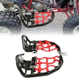 KUAFU Nerf Bars Foot Peg Heel Guard Aluminum Compatible with All Years Honda 400EX 400X (Black Nerfs + Red Nets)