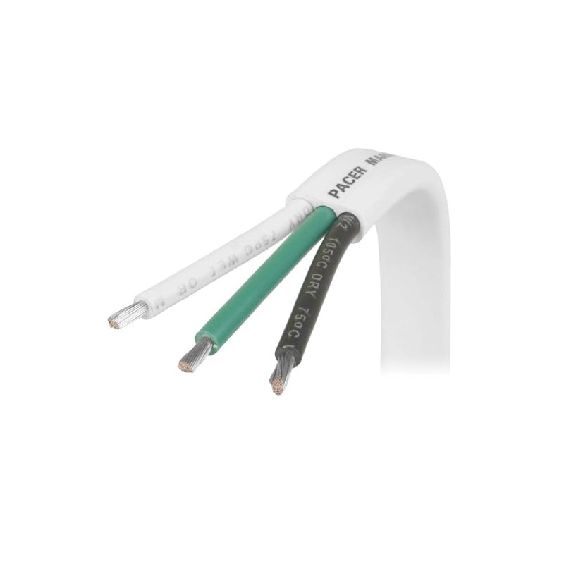 Pacer 8/3 AWG Triplex Cable - Black/Green/White - 50'