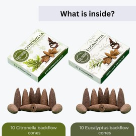 TRUMIRI Backflow Incense Cones - Combo Pack of 20 Incense Cones Waterfall - 10 Citronella + 10 Eucalyptus - Incense Backflow Cones - Waterfall Incense Cones - Incense Waterfall Cones
