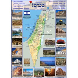 Tiger Moon - Mapa Ilustrado de Israel - 23.5 x 16.5 Pulgadas - Papel Laminado en Color Completo