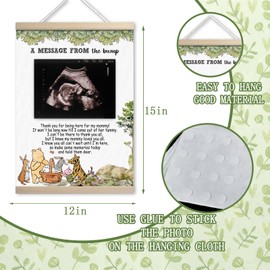 QZCYU Classic Winnie Baby Shower Decorations, Winnie Pregnancy Milestone Keepsake, Gender Reveal Sonogram Picture Frame & Guest Book Frame