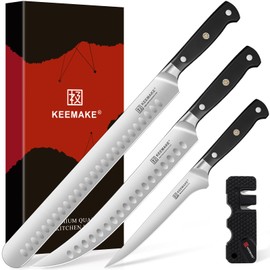 KEEMAKE Carving Knife Set - 12" Brisket Knife & 10" Butcher Knife & Boning Knife Set for Meat Ham Cutting Razor Sharp German Steel with Ergonomic Handle Full Tang Design