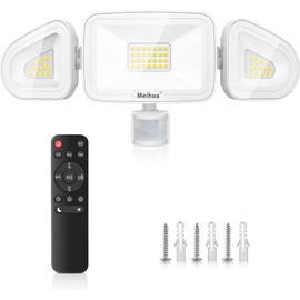 MEIHUA 42W Security Lights Outdoor Motion Sensor with Remote Control, 3600LM PIR Security Light, IP66 6500K Motion Sensor Lights Outdoor with 3 Adjustable Heads for Garden, Yard, Patio, Porch, Garage