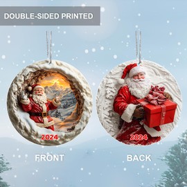 Jabihome Year Ornament 2024, Collectible Christmas Ornaments, Acrylic Christmas Tree Suncatcher Effect, Stained Glass Effect Holiday Dated Ornament Gift Exchange (Santa Sunrise)