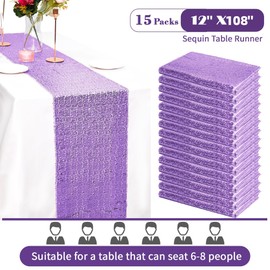 15 Pack Sequin Table Runner 12 X 108 Inch Sparkly Lavender Table Runner Glitter Sequin Runner Dining Table Runner for Wedding Engagement Dining Baby Bridal Shower Birthday Party Supplies