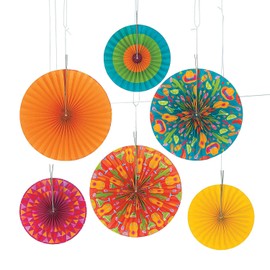 Fun Express - Lets Fiesta! Paper Hanging Fans for Cinco de Mayo - Party Decor - Hanging Decor - Lanterns - Cinco de Mayo - 6 Pieces