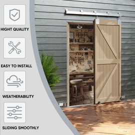 JUBEST 6FT Box Rail Exterior Barn Door Hardware Kit, Heavy-Duty Silver Sliding Barn Door Track System, Wall Mount Door Hardware Kits (Door Not Included)