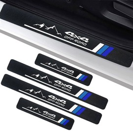 CARSA 4 Pack Tri-Color 3 Color Door Sill Protector,Tri Color Welcome Pedal Front Rear Door Guards Step Protector fit for Toyota Tacoma 4Runner Tundra Rav4 Highlander, blue 4x4