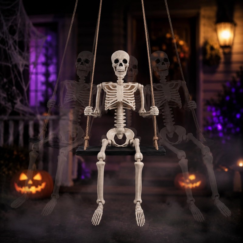 Sintuff Halloween Swinging Skeleton on Swing, Swinging Outdoor Ghost Decor