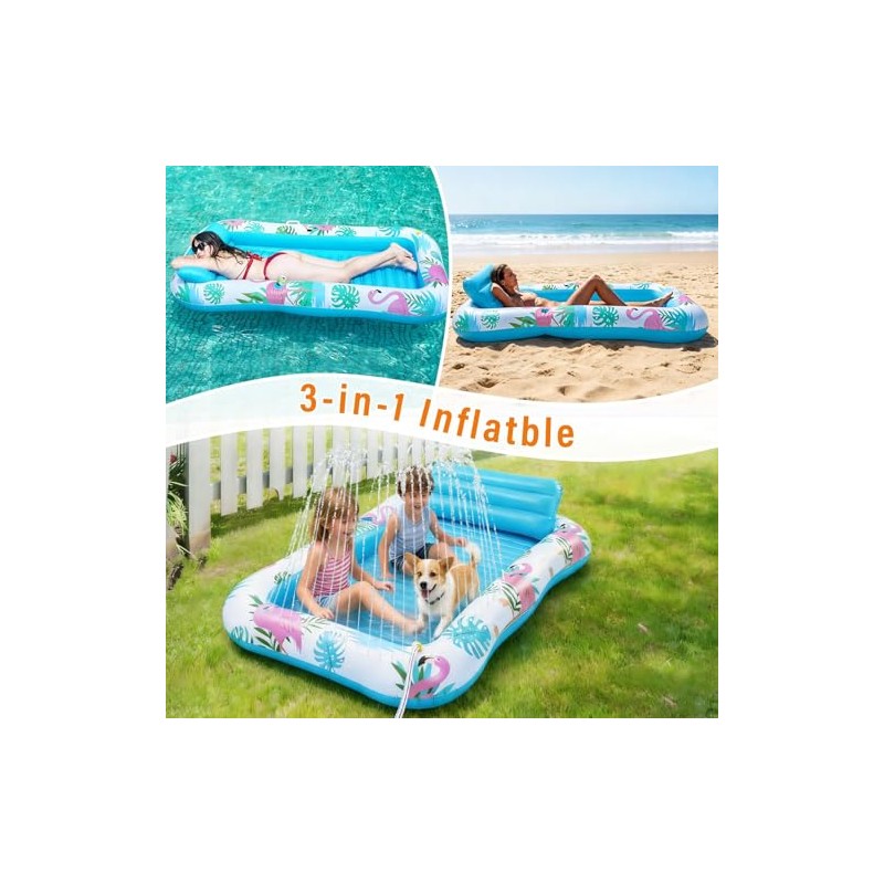 Inflatable Tanning Pool Lounger Float with Sprinkler, Pool Float Adult