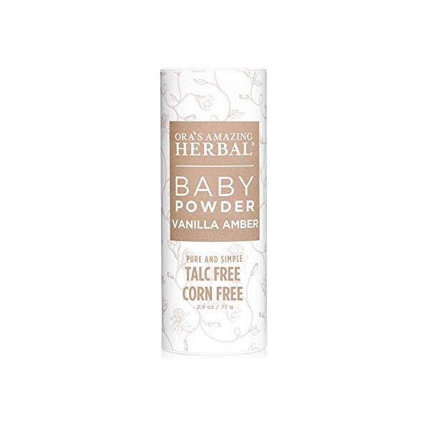 Ora's Amazing Herbal, Talc Free Baby Powder, Cornstarch Free Clay Based Powder, Real Vanilla Amber Natural Scent, 2.5oz
