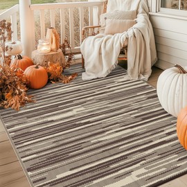 GENIMO Waterproof 5’x8’ Outdoor Rug, Reversible Lightweight Plastic Straw Mat, Outside Carpet for Patio, Camping, Porch, RV, Camper, Deck, Balcony, Beach, Backyard, Coffee & Beige