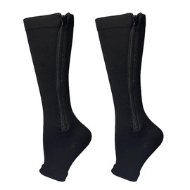 Cheeroyal - 1 par de calcetines de compresión de pantorrilla ancha con cierre, 15 a 20 mmHg para mujeres y hombres, reduce la hinchazón y el dolor, enfermeras, correr embarazadas, viajes (5XL, negro)