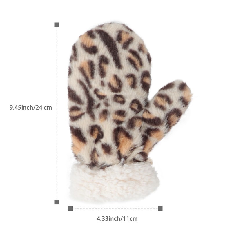 JIAHG Women Leopard Print Mittens Gloves with String Girls Winter