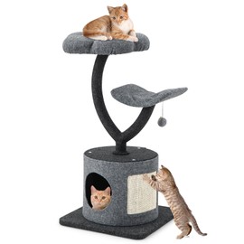 PETSITE 35" Cat Tree for Indoor Cats, 3-Tier Cat Tower with Sisal Covered Scratching Board, Flower-Shaped Perch, Curved Perch, Private Condo, Jingling Ball, Flower Cat Tree for Small/Large Cats