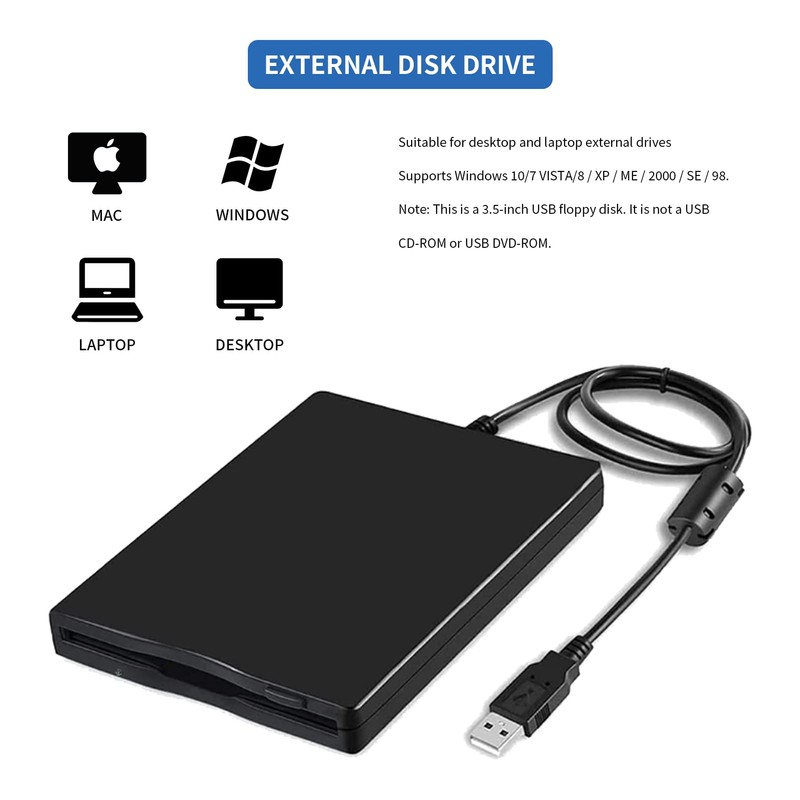Gugxiom 3.5" USB Floppy Disk Reader, Portable External Floppy Disk