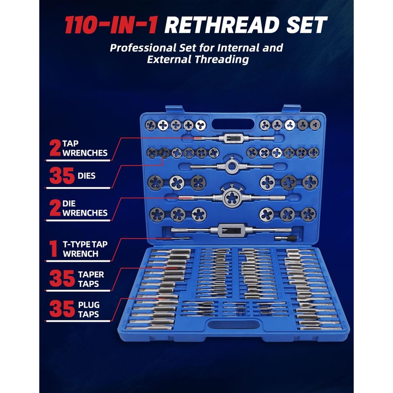 EilxMag 110PCS Tap and Die Set, Metric Tap and Die
