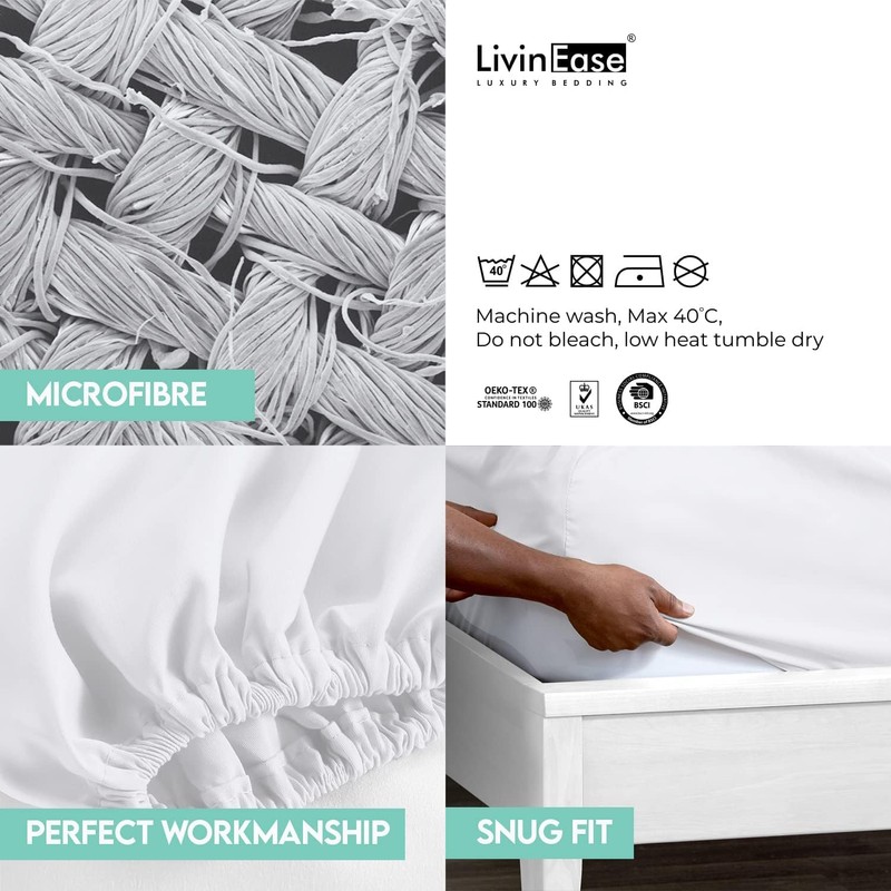 LivinEase Classic Fitted Sheet (White, Double (Pack of 5))