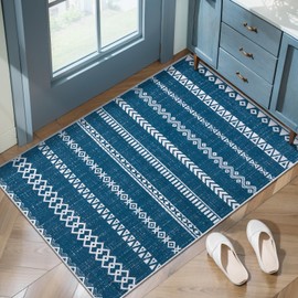 SERISSA Moroccan Area Rugs 2x3,Washable Rug for Entryway, Non Slip Small Rug, Indoor Front Door Rug, Low-Pile Rugs(Blue White)