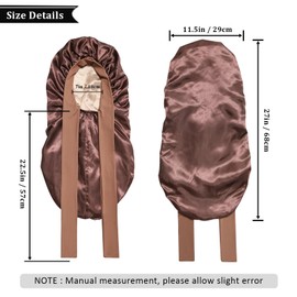 AWAYTR Long Satin Bonnet for Sleeping - Double Layer Reversible Silk Bonnet for Long Hair Women Sleeping Cap with Tie Band (Brown+Champagne)