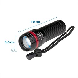 POLY POOL - PP3154 Tragbare 10W ALUMINI LED-Taschenlampe - MiniLED 3 Lichtstärken - Aluminium-Notfall- oder Arbeitstaschenlampe - 50m Reichweite mit einstellbarem Fokus - Batterielampe mit Umhängeband