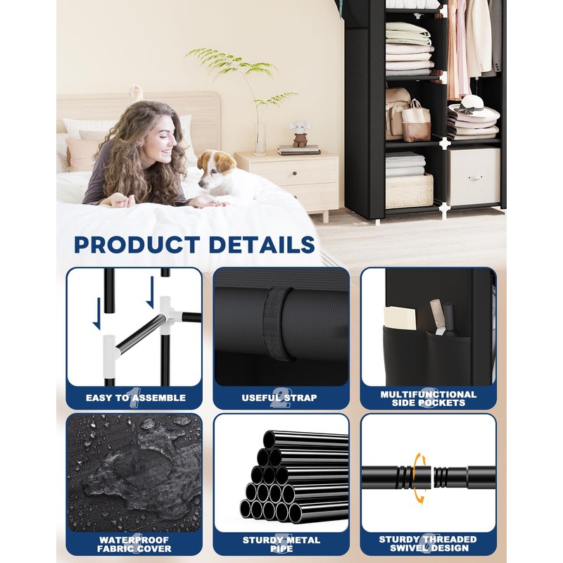 Mavivegue Portable Closet,Wardrobe Closet,Wardrobe,Portable Closets for Hanging Clothes,for Bedroom and