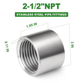 TAISHER 1PCS 304 Stainless Steel Cast Pipe Fitting, Coupling, 2-1/2" x 2-1/2" NPT Female Threaded