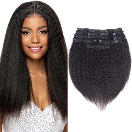 Kinky Straight Clip-In Real Hair Extensions, 8 Pieces, 120 g, Invisible Real Hair Wig Extensions, Clip-In Natural Black Clip Ins for Black Women, 12 Inches, 18 Clips