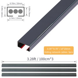 Stainless Steel Management Raceway of Cables, 3-Pack 39.37in Metal Cable Condenser, Self-Adhesive Wire Cord Hider, No Screws No Drill On Wall Cable Cover Channels for Floor Home Office Kitchen