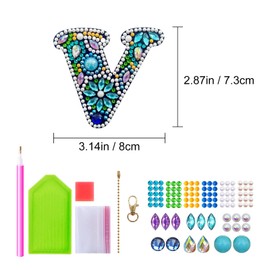 YOYA 5D Double Sided Diamond Painting Keychain DIY Full Drill A-Z 26 Letters Diamond Art Keychain Kits Gem Art Diamond Keychain for Adults Kids Beginners (V)