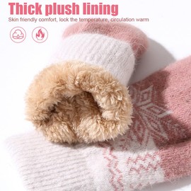 Bseical Women's Gloves Snow Flower Print Keep Warm Autumn Winter Mittens Knitted Gloves Outdoor, darkgray