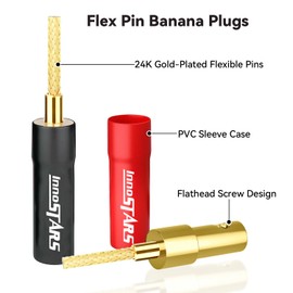 InnoStars Flex Pin Banana Plugs for Speaker Wire (4 Pairs, 8 Pcs), Speaker Connector Pin Plug Type, 24K Gold Plated Insulated for Spring-Loaded Banana Jack Terminals, Support 12 AWG to 20 AWG Wires