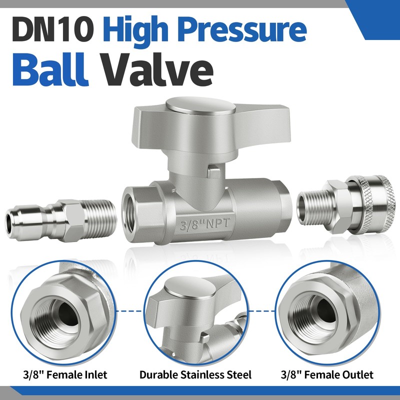 Boltigen DN10 Pressure Washer Ball Valve, Stainless Steel 3/8'' Quick