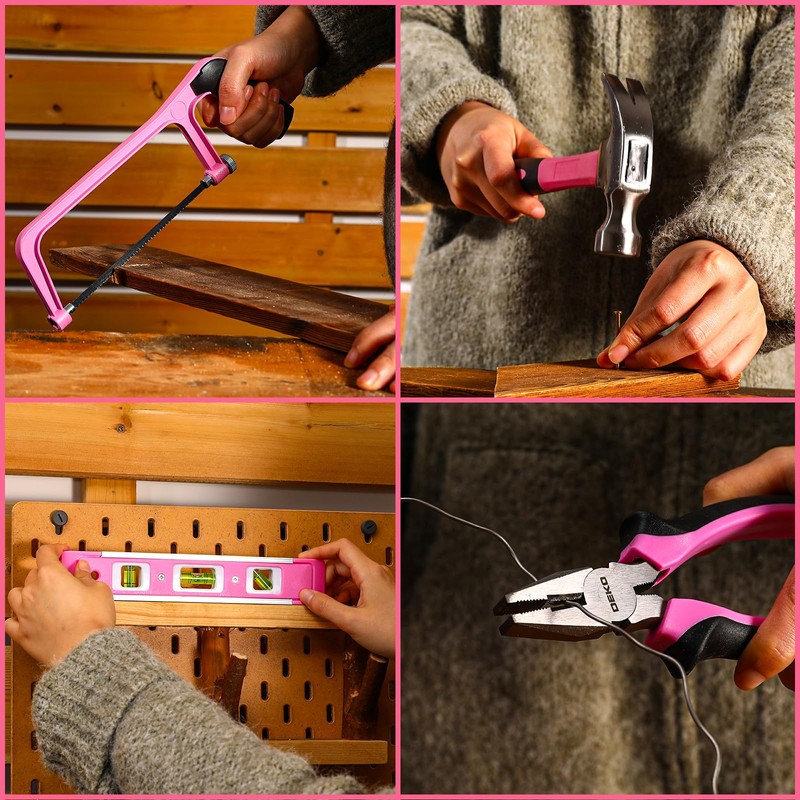 Pink Tool Kit Box Drill Set：DEKOPRO Home Mechanic Toolbox with