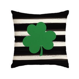 AVOIN Watercolor Stripes Shamrock Throw Pillow Cover, 18 x 18 Inch St Patricks Day Lucky Clover Cushion Case Decoration for Sofa Couch