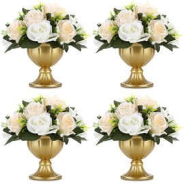 Jarrones dorados para centros de mesa, 4 piezas de mini jarrón de metal dorado pequeño, diseño floral, pieza central decorativa para bodas, cumpleaños, fiestas de aniversario