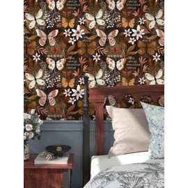 Luvdecor Dark Floral Wallpaper Removable Butterfly Vintage Floral Peel and Stick Wallpaper for Bathroom Boho Renter Friendly Wallpapers Flower Contact Paper Home Decor 17.5 x 118 in