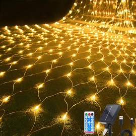 Hulaiyaa Waterproof Lights Chain Net Solar 96 LEDs, 1.5 x 1.5 m Remote Control Net Fairy Lights with Timer, 8 Modes Light Net Outdoor for Christmas Bushes Garden, Fairy Lights Outdoor Net Tree